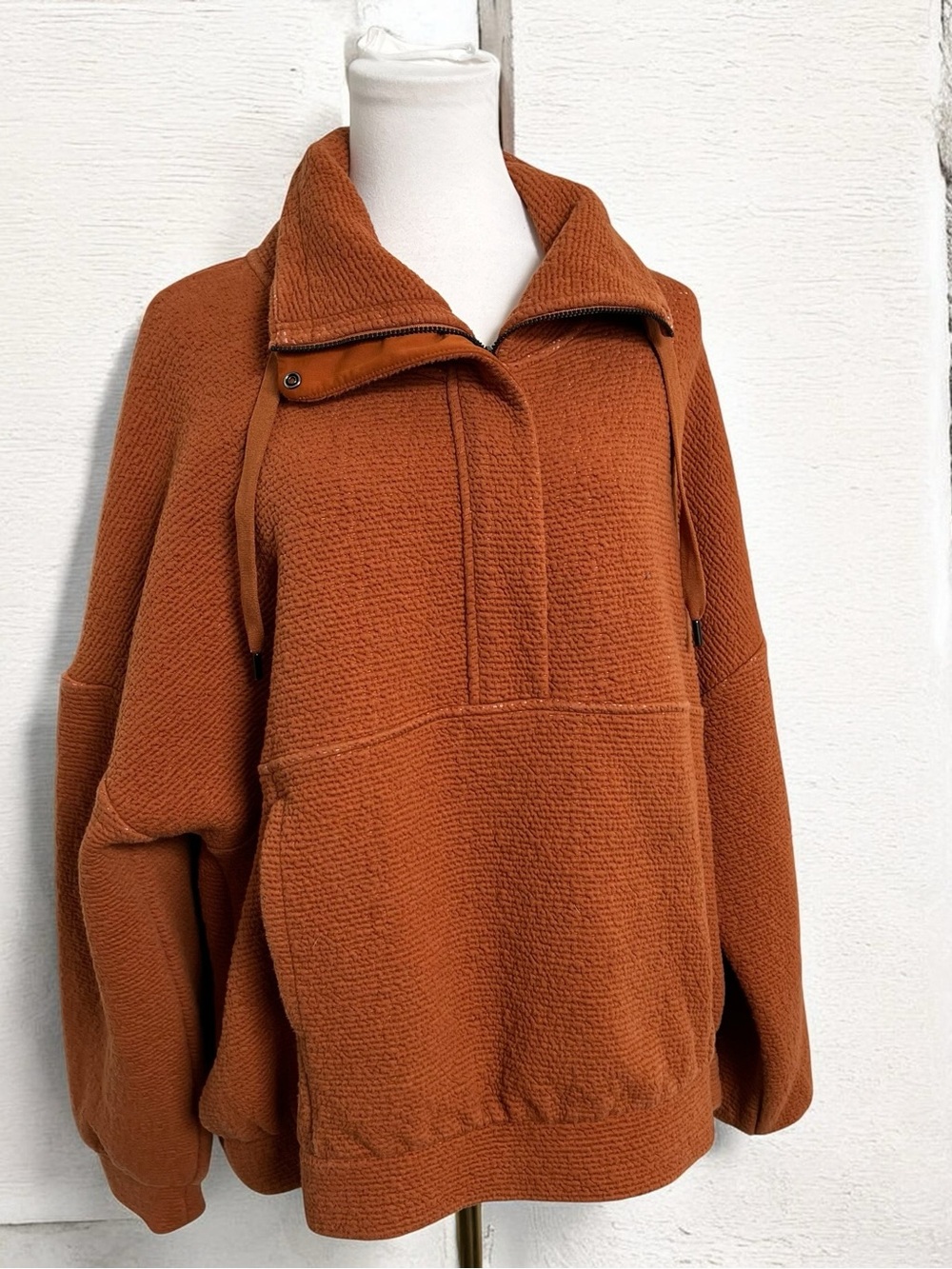 Calia Rust Textured Quarter Zip Pullover Large